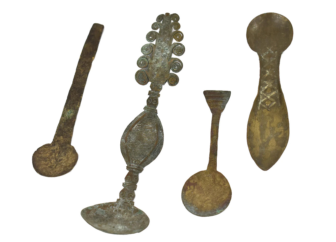 4 Asante Brass Gold Dust Spoons Ghana