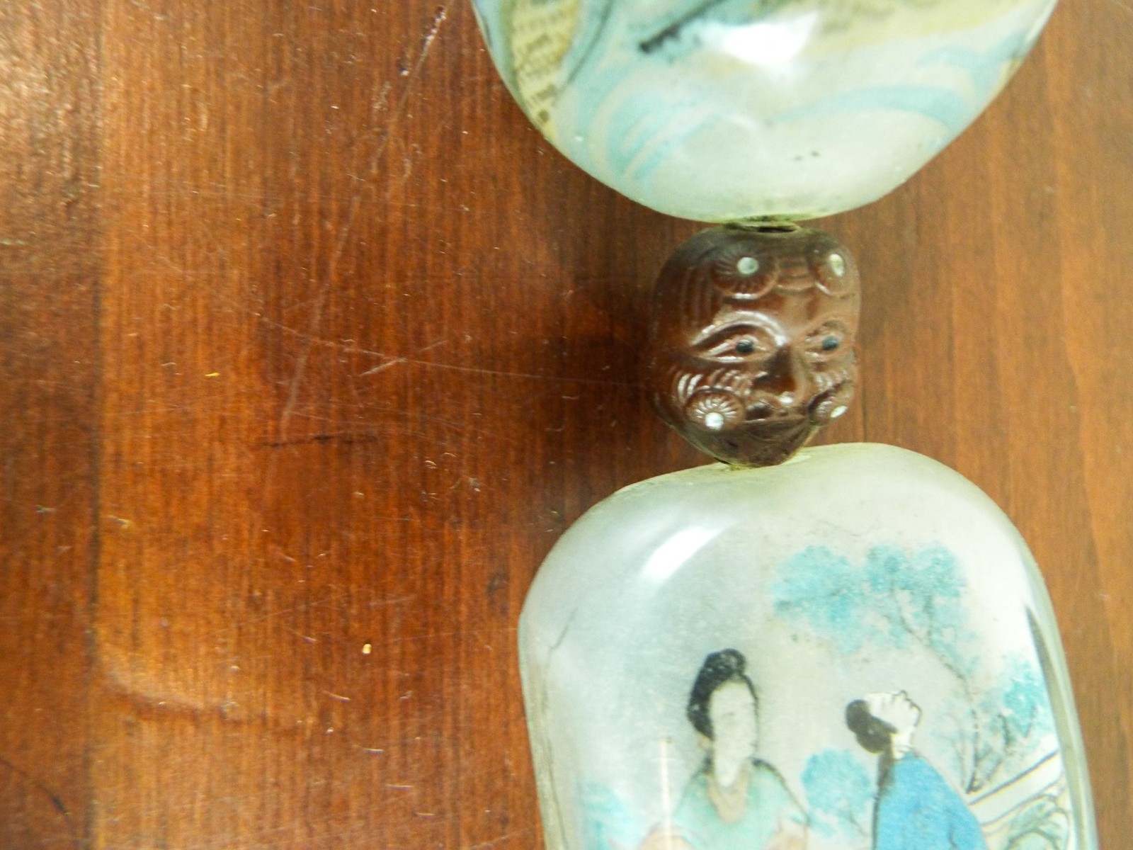 Vintage Reverse Painted Peking Glass Prayer Beads 5 Large 1.5″ Unique Jewelry
