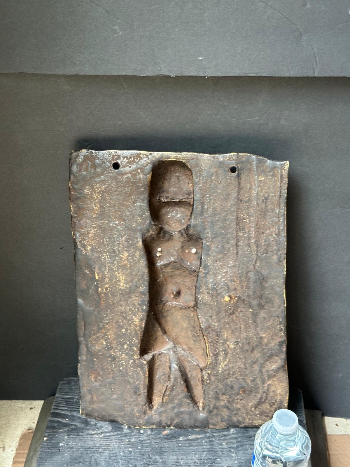 Vintage 14″ Benin Bronze Plaque | Royal Court Figure | Nigerian African Wall Art