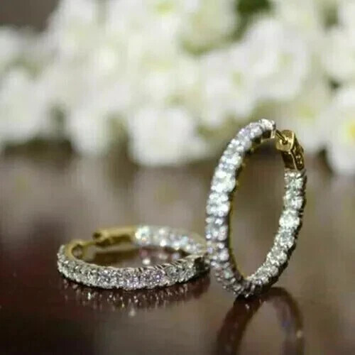 2Ct Round-Cut Lab Created Huggie Hoop Earrings 14K White Gold Plated