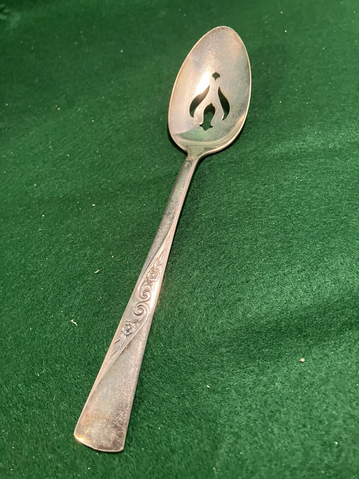 Revelation 1953 Silver Plate Floral & Scroll Large Slotted Serving Spoon No Mono