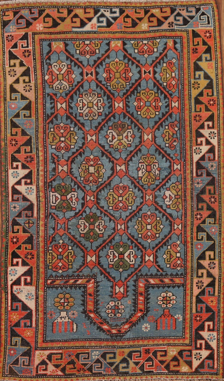 Antique Pre-1900 Geometric Kazak Oriental Russian Area Rug Wool Handmade Rug 3×5