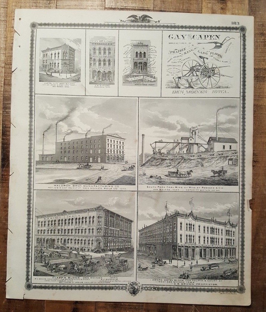 Antique Engravings – W.S. GRIMES INFIRMARY ++, IOWA – Andreas Atlas Co. 1875