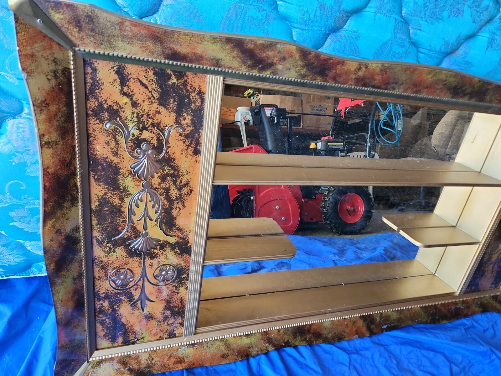 Vtg SHADOW BOX MIRROR Shelf gold Wood MCM Turner Wall art Ornate Glass Antique