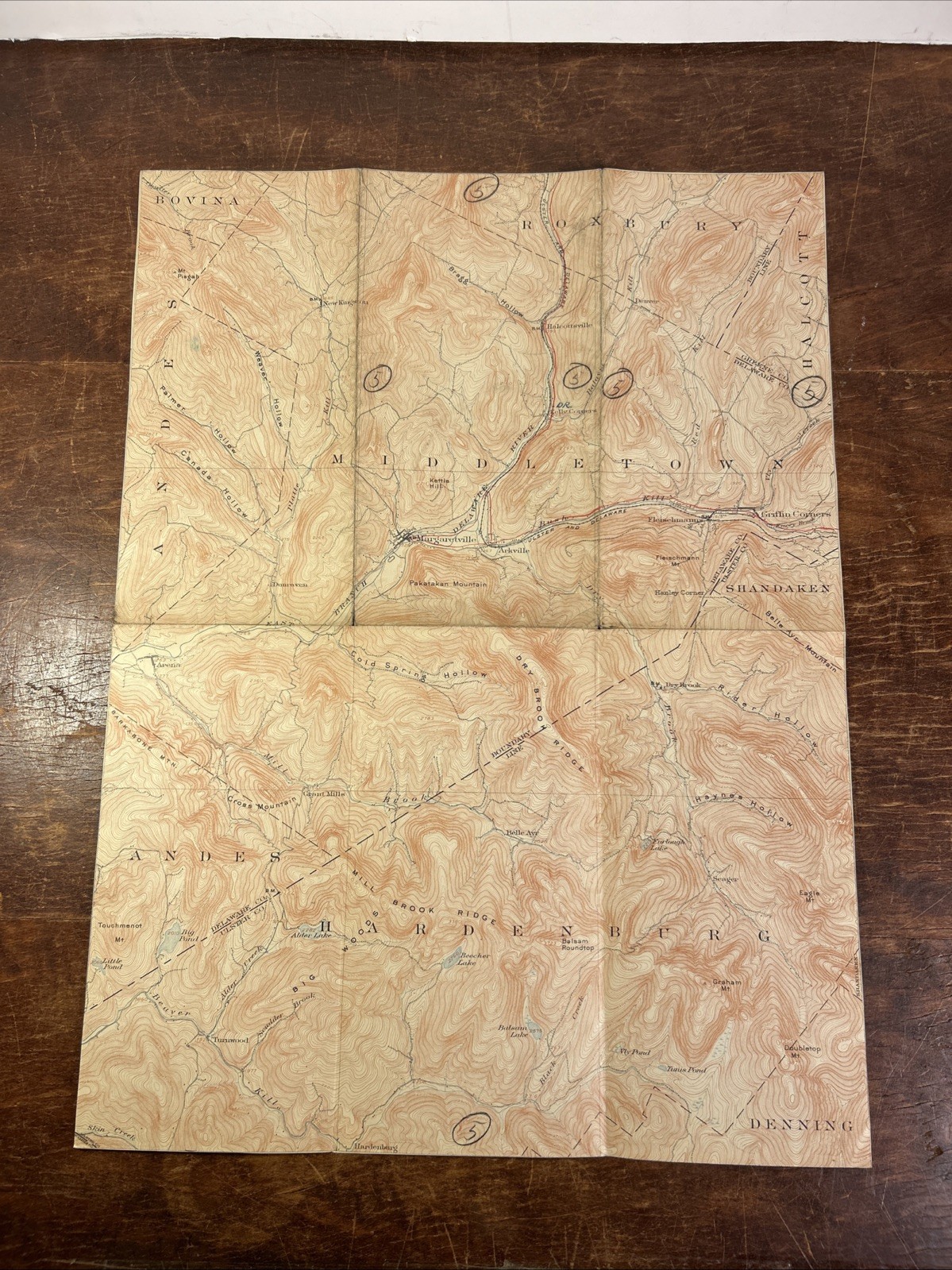 1915 Geological Survey Topographic Map New York Catskills Ulster Delaware Cty