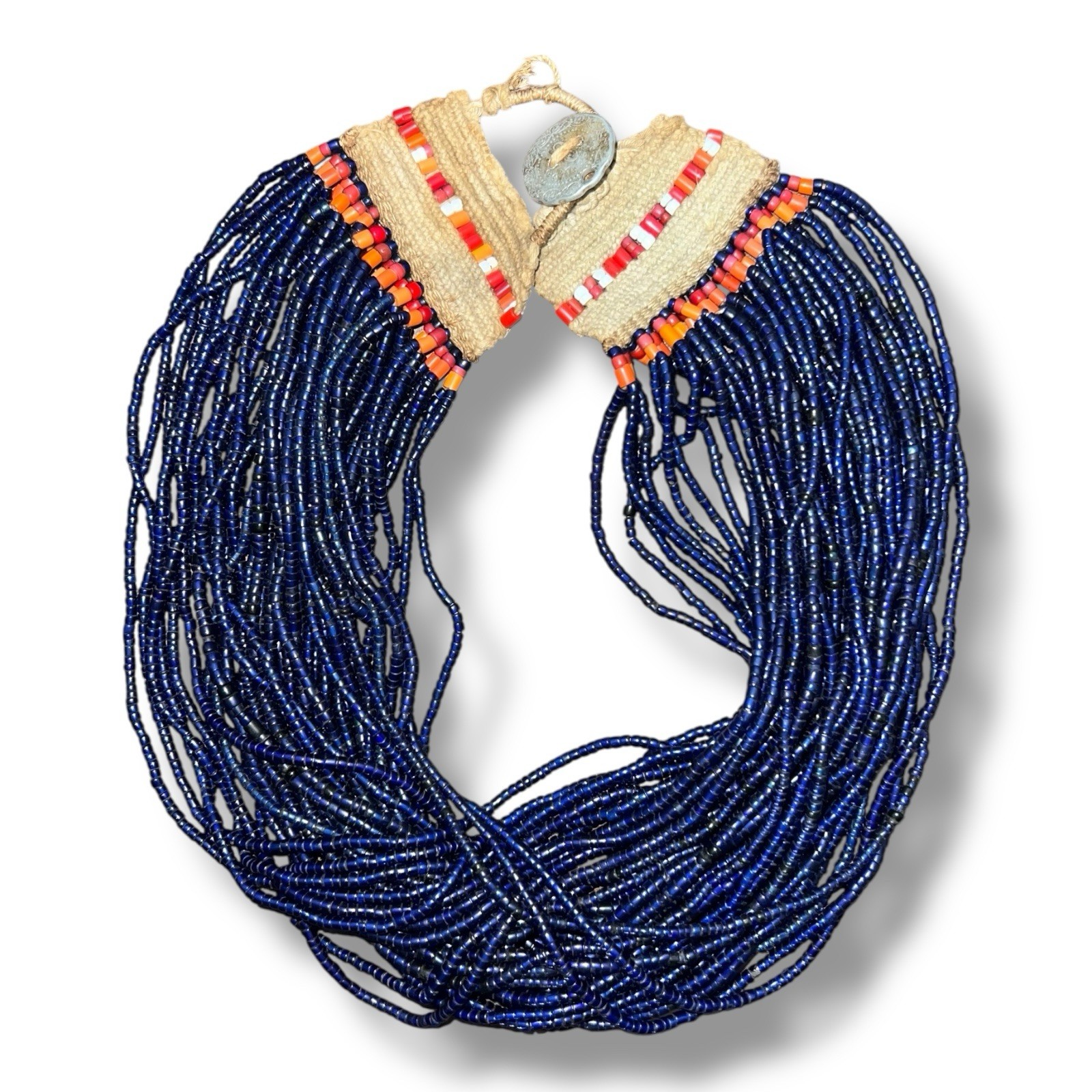 Vintage India Burma Myanmar Konyak NAGA People’s Blue Bead Necklace