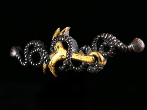 Menuki Antique Japanese Sword Edo Period Katana Grappling Hook Copper Shakudo JP