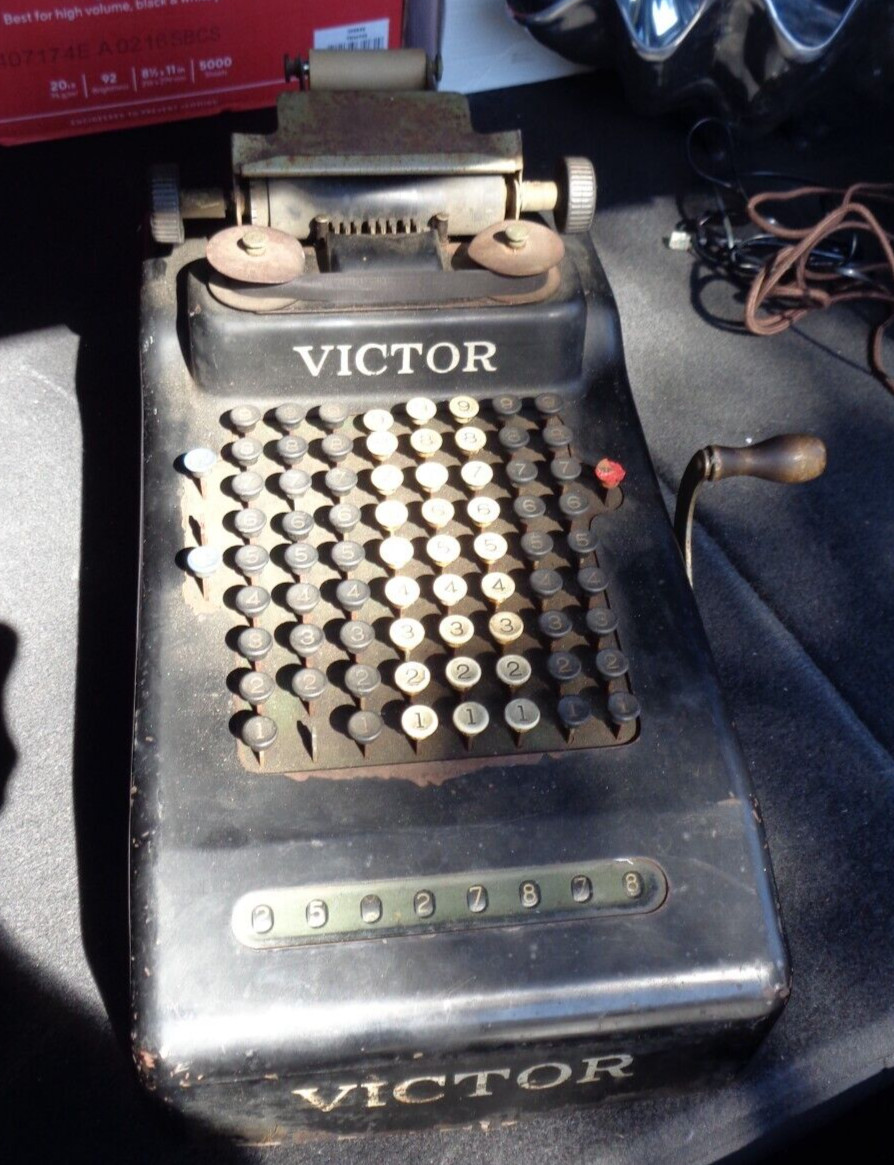 Antique Vintage Victor Hand Crank Adding Machine 1920’s 1930’s functional