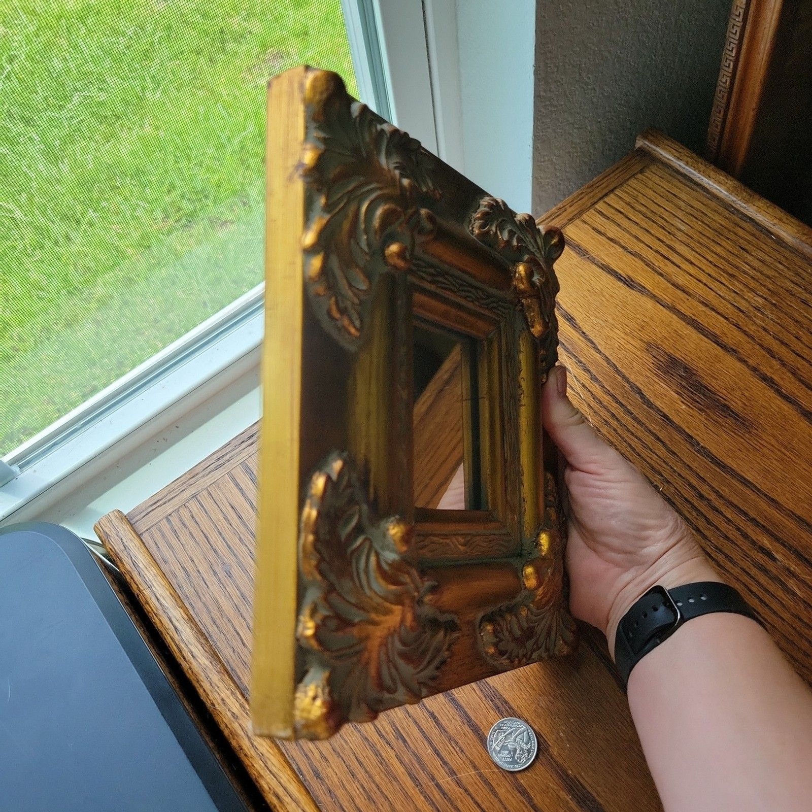 VTG Gold Ornate Wall Mirror Baroque Rococo Small Accent Gilt Composite Frame