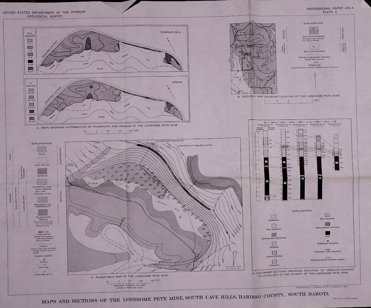 1964 Geological Map LONESOME PETE MINE, So. CAVE HILLS, HARDING Co., SD (17×21)