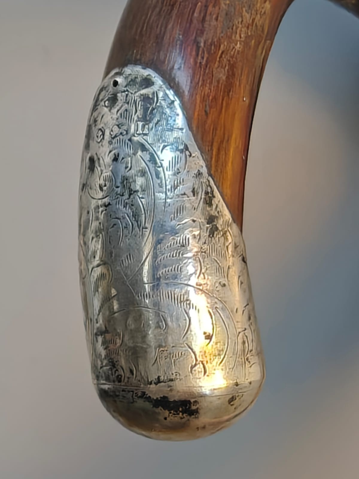 Edwardian silver handle tip and collar reeded walking stick – 90cm long