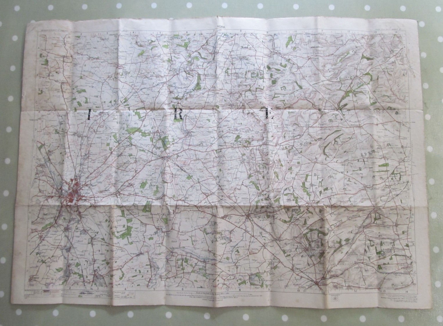 ANTIQUE ORDNANCE SURVEY MAP OF THE YORK AREA ONE INCH SERIES CLOTH 1912