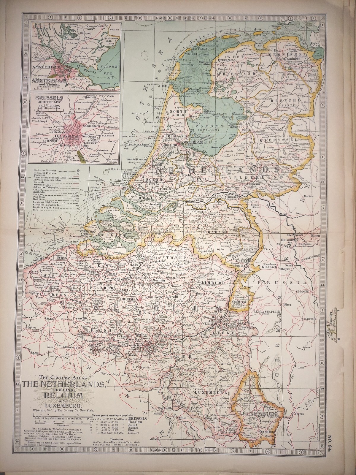 Antique Map NETHERLANDS BELGIUM LUXEMBOURG 1897 Very Good Condition 12×16″
