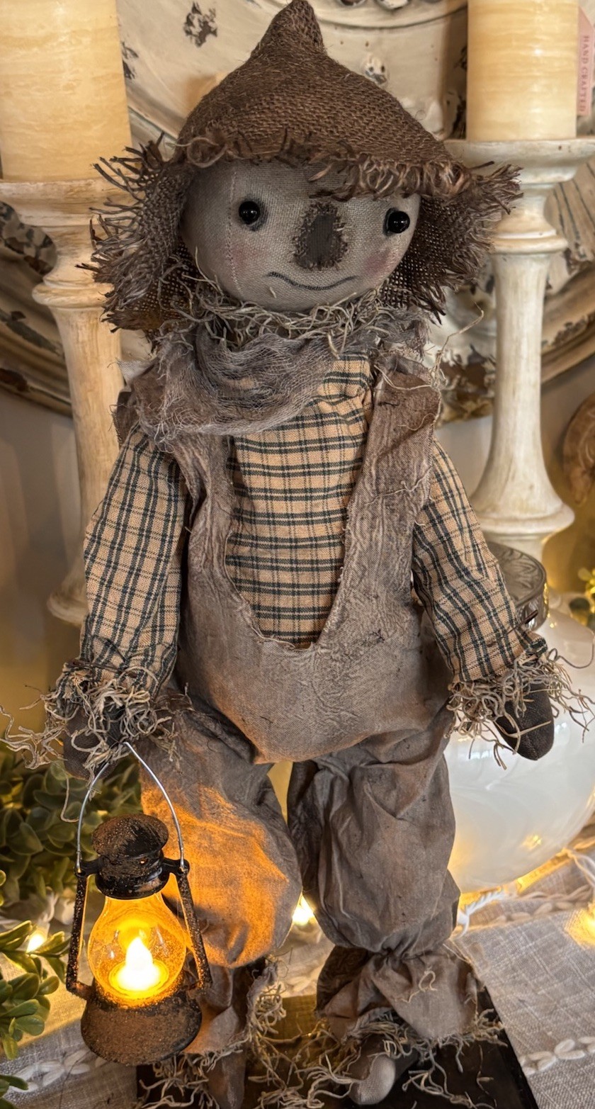 Primitive Handmade Boy Scarecrow Doll Folk Art Hand Painted