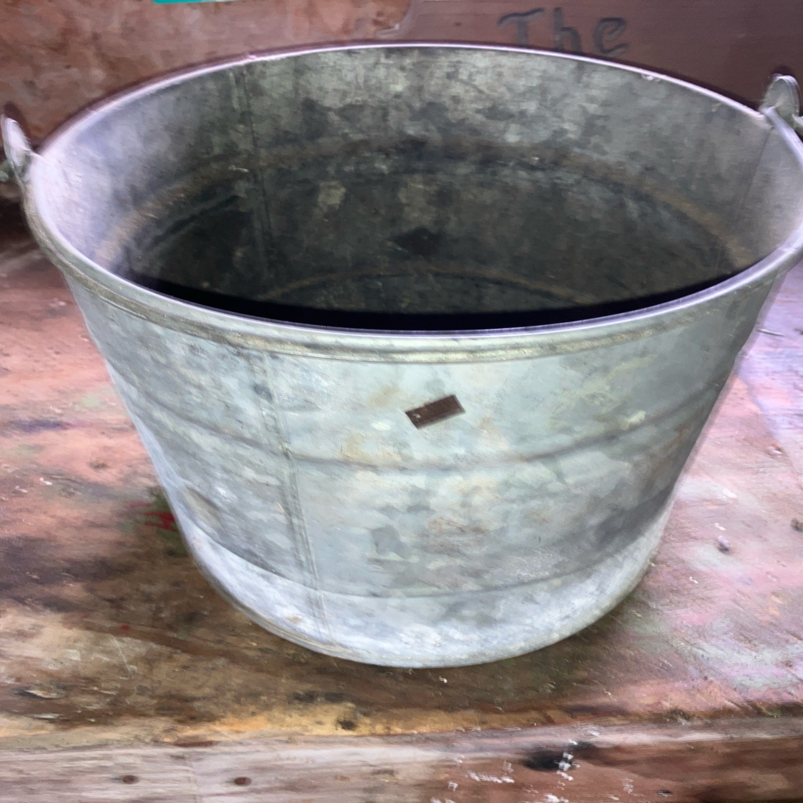 Vintage Galvanized Metal Bucket 13” Wide 8” Tall Large Farmhouse Planter Pail