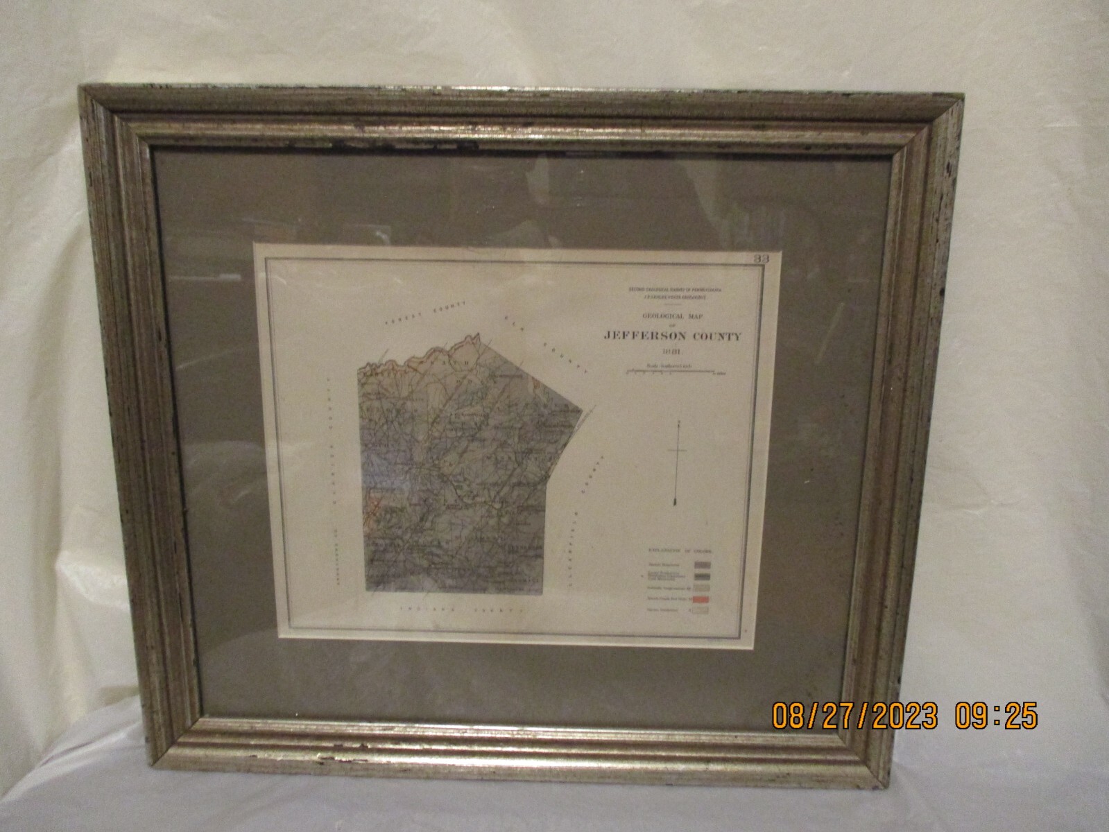 Antique 1881 Geological Map of Jefferson County Pennsylvania Julius Bien Litho