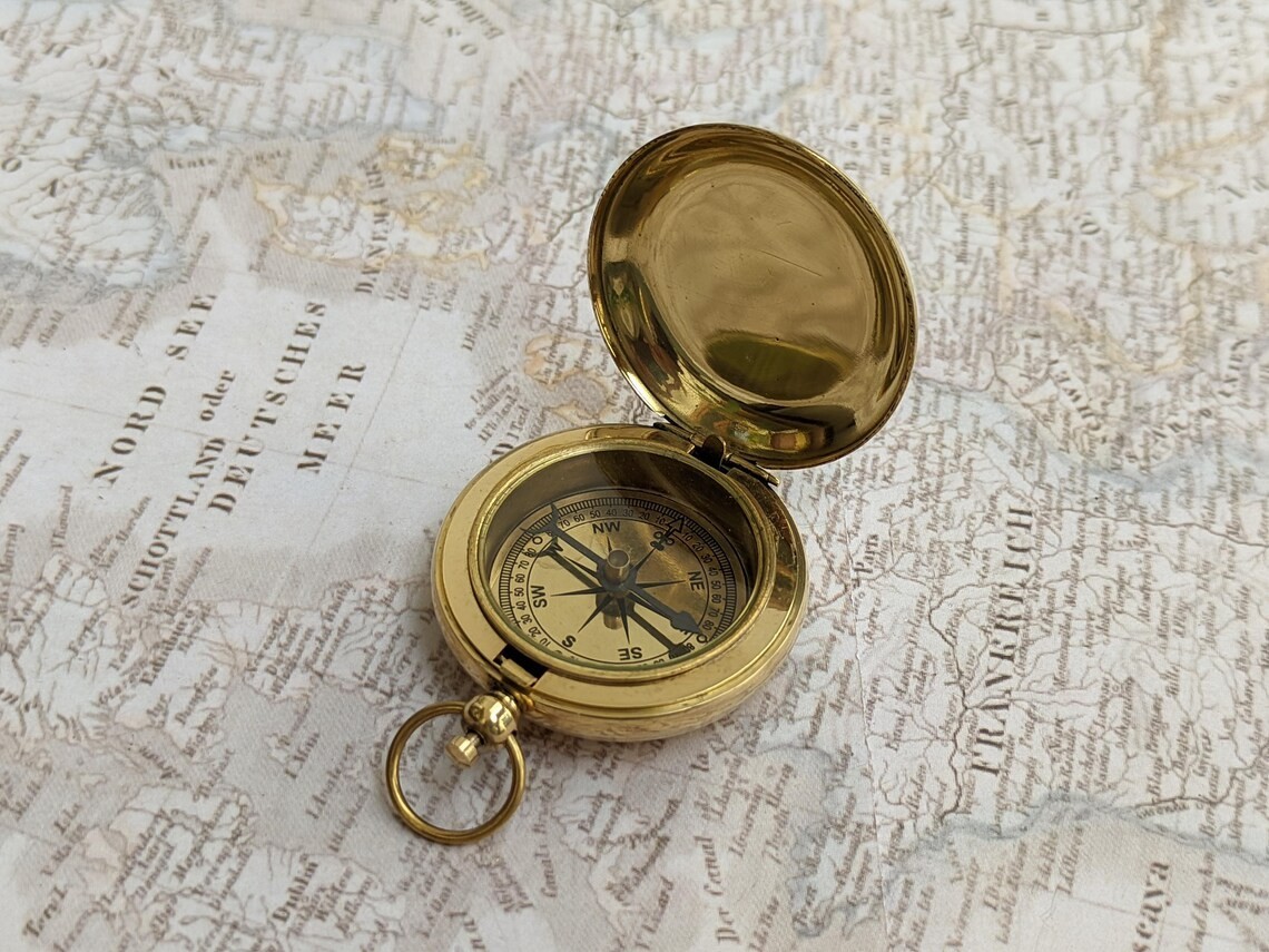 Custom Brass Golden Compass For Adventure | Elegant Locket Compass For Christmas
