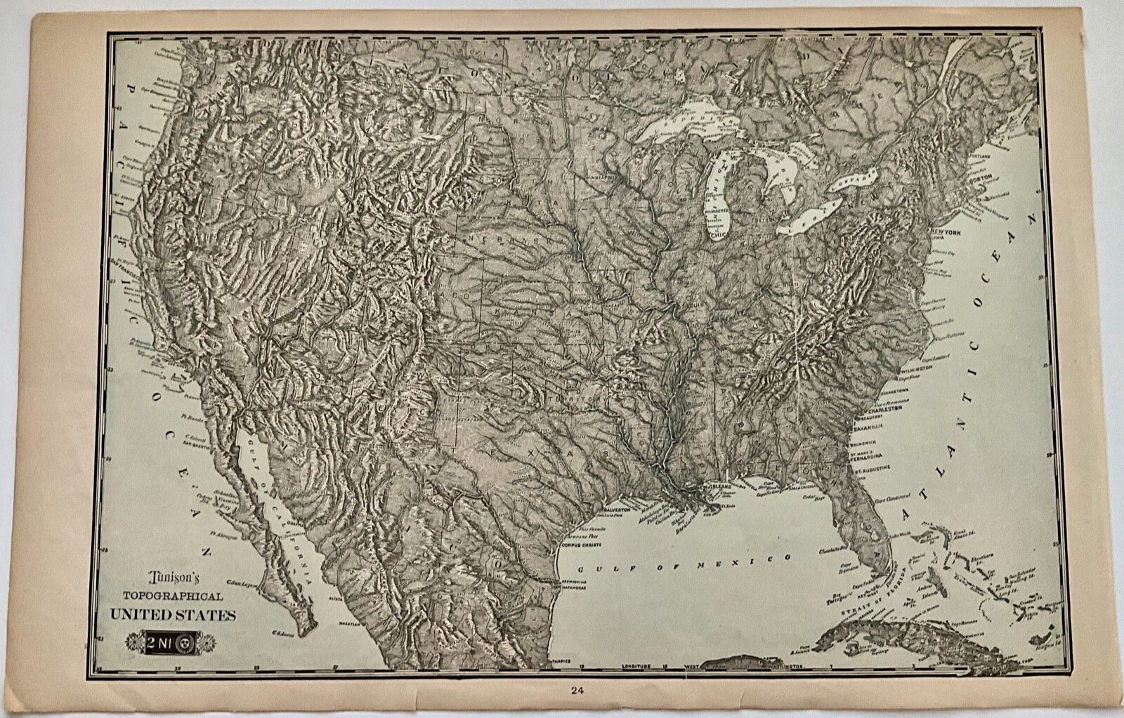 1901 TUNISON’S United States Topographical Atlas Map