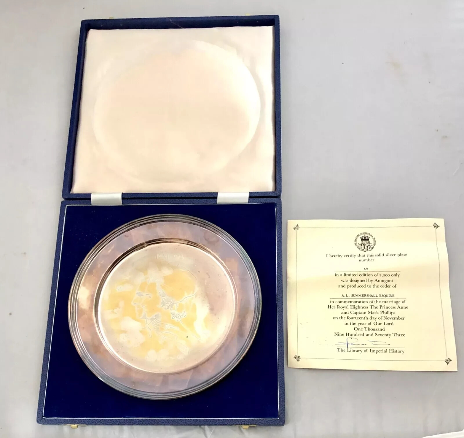 Solid Silver Royal Wedding Princess Anne Tray Ltd Edit PIETRO ANNIGONI 1973 365g