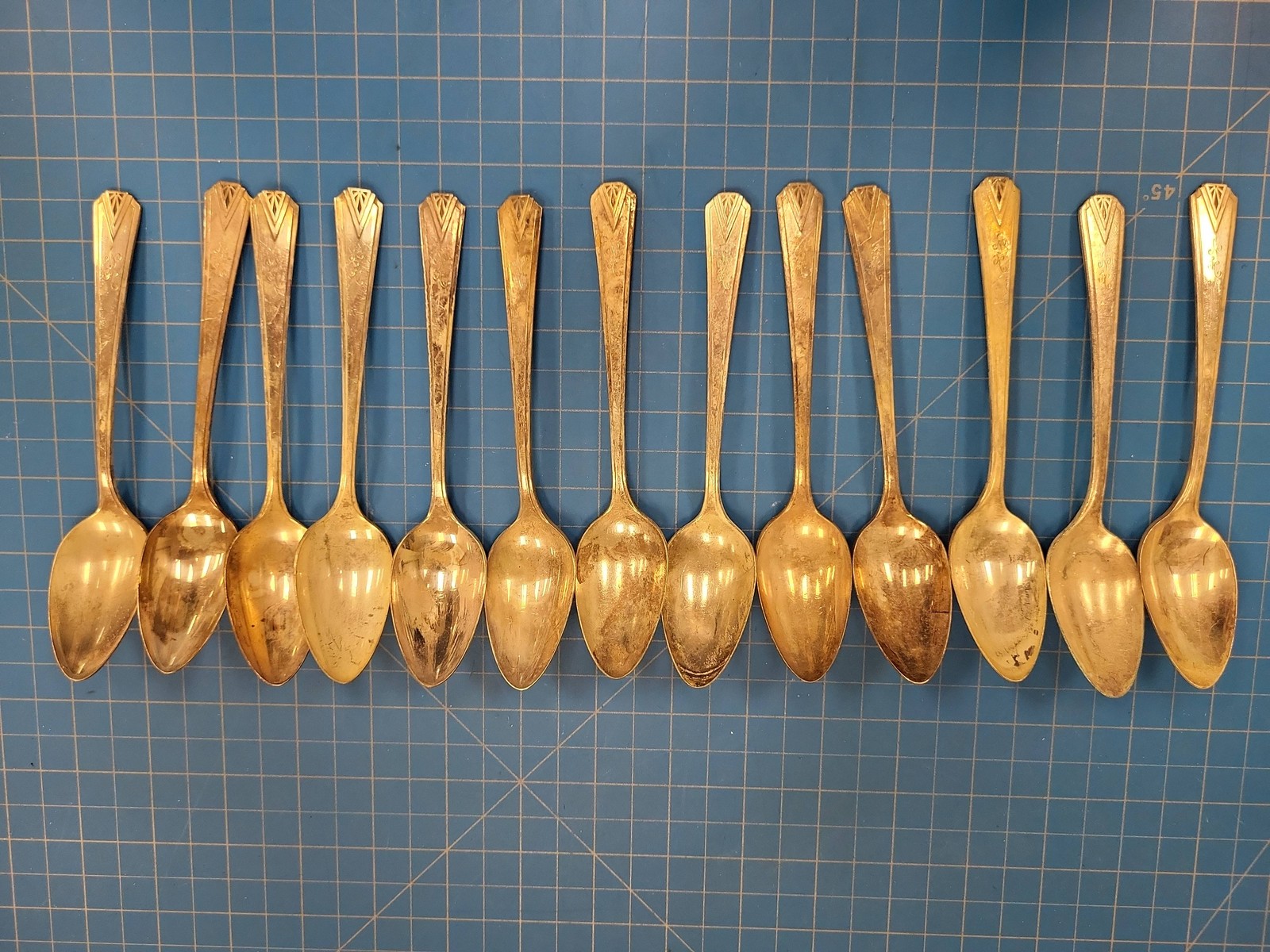 14 Community Plate Silverplate Teaspoons Deauville Art Deco Oneida Flatware Lot