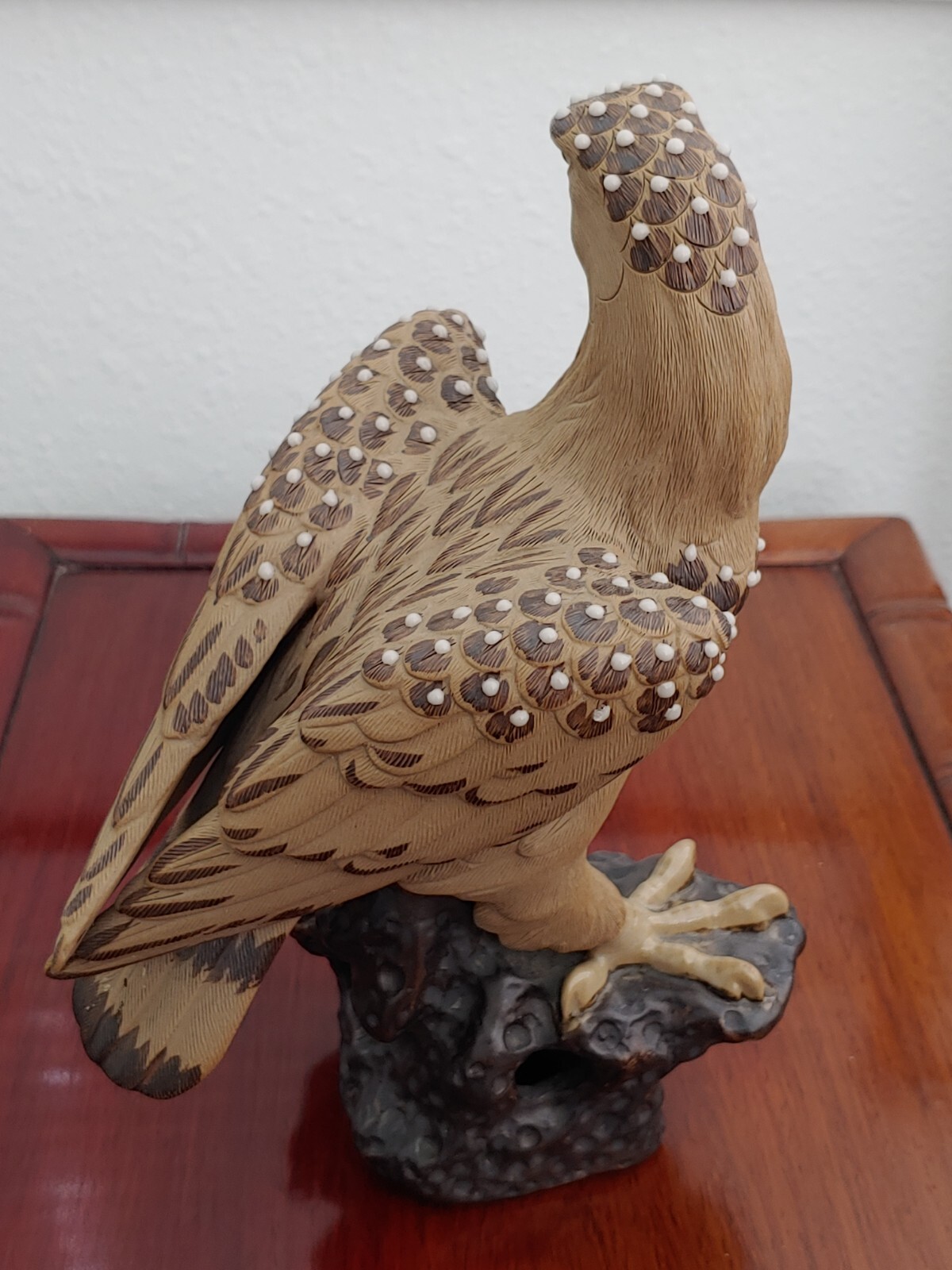 紫砂珍珠釉雕塑雄鹰 Vintage Chinese Yixing Purple Clay Zisha Sculpture Eagle Glazed Statue