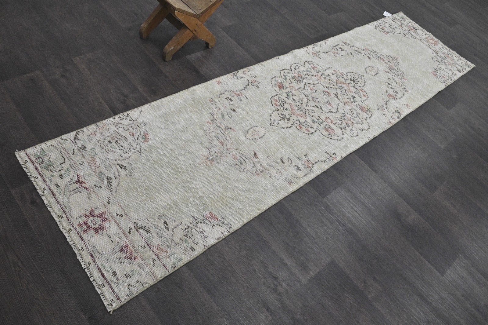 Vintage Turkish Runner Rug 2x9ft Wool Anatolian Handmade Hallway Oushak BEIGE