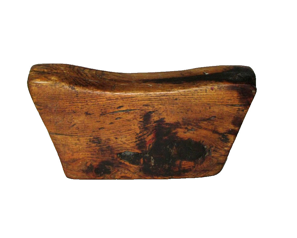 Antique Chinese Wooden Headrest Carved Elm Wood Yumu c. 1850-1899 / 11″ w x 5″ h