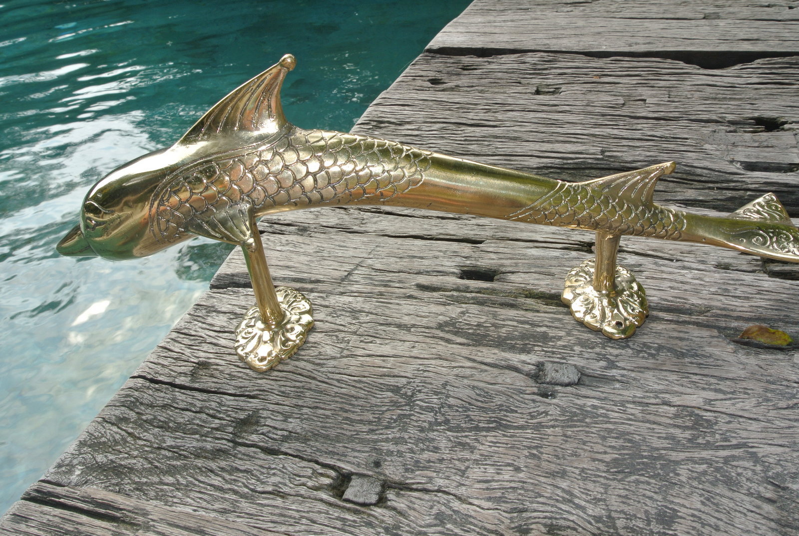 Large Dolphin Door Pull Handle Solid Brass 15″ 37cm Nautical Aged Finish GRAB