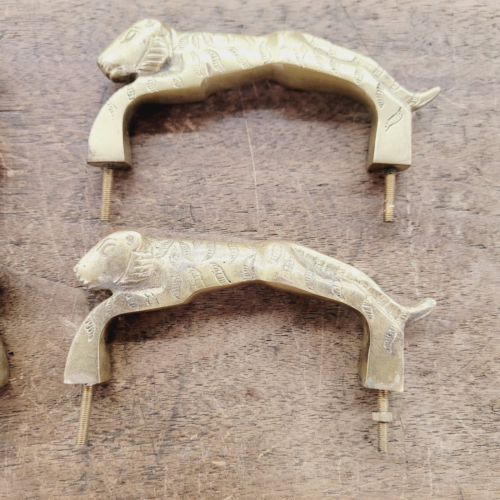 Vintage Brass Tiger Drawer Pulls 4pc Set Heavy Cabinet Hardware 4″ Centers