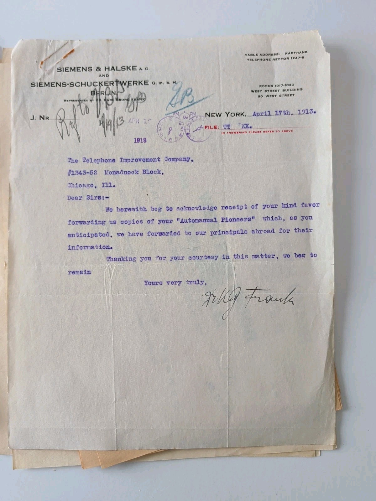 Telephone Rochester Telechronometer Meter Patent Archive 1907-1916 GE Siemens