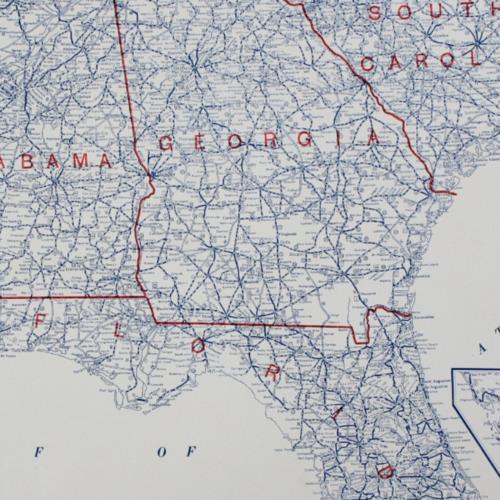 GULF MEXICO FLA Antique MAP Highway Large COLOR 1928 21″x14″ USA Jazz Age 1920s