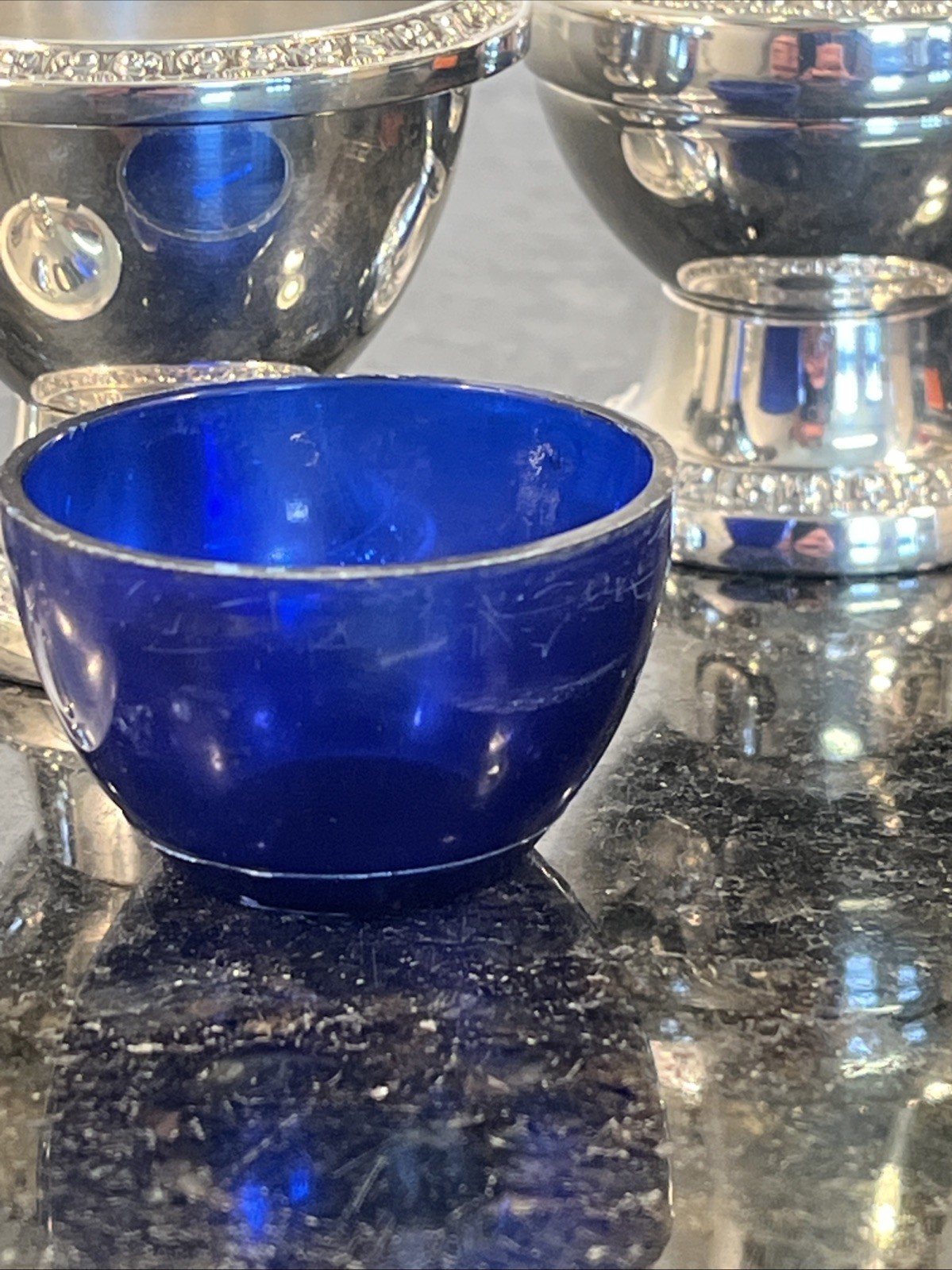 Ianthe Silver Plated Condiment Set Salt Pepper Mustard Pot England