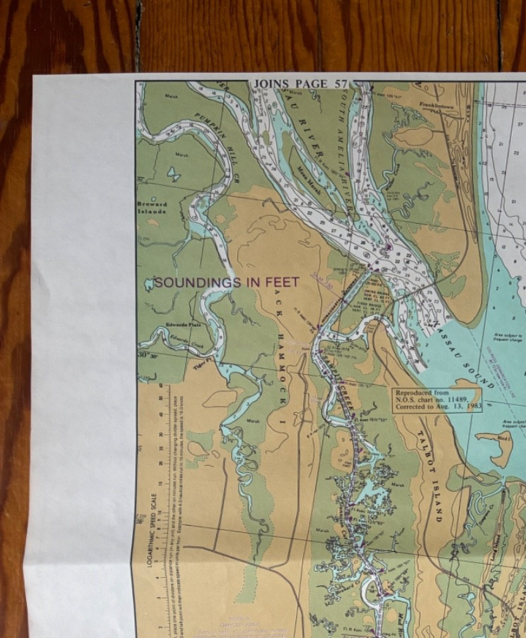 Vintage Nautical Chart Florida Talbot Island, Ft. George River, St. Johns River