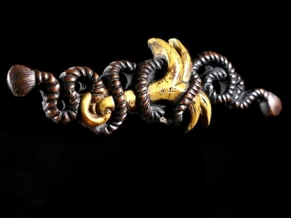 Menuki Antique Japanese Sword Edo Period Katana Grappling Hook Copper Shakudo JP