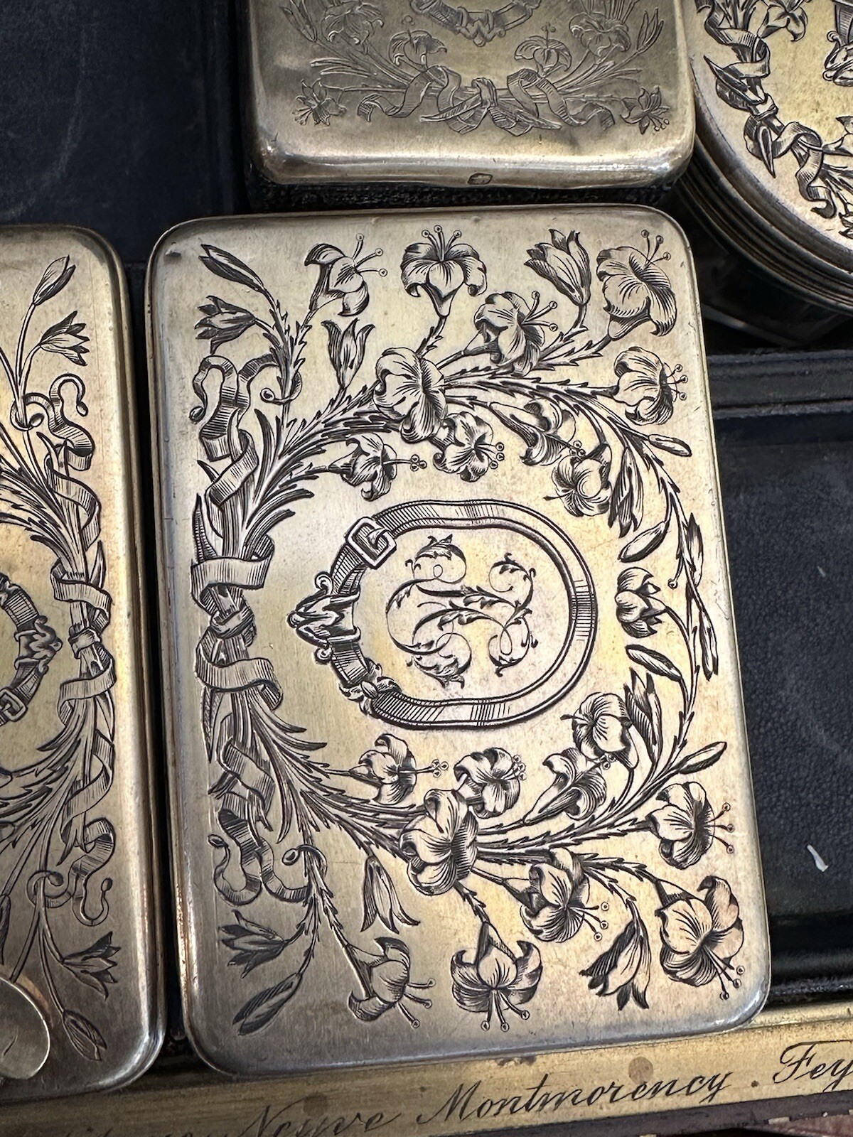 Antique 19th Century French Toilet Box with Silver Pieces