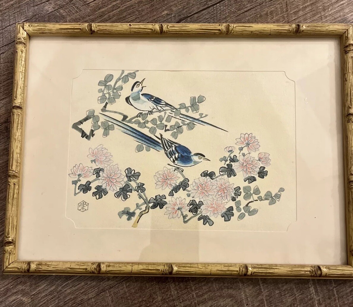 ORIGINAL JAPANESE BIRDS BLOSSOMS WOODBLOCK SIGNED BY ARTIST