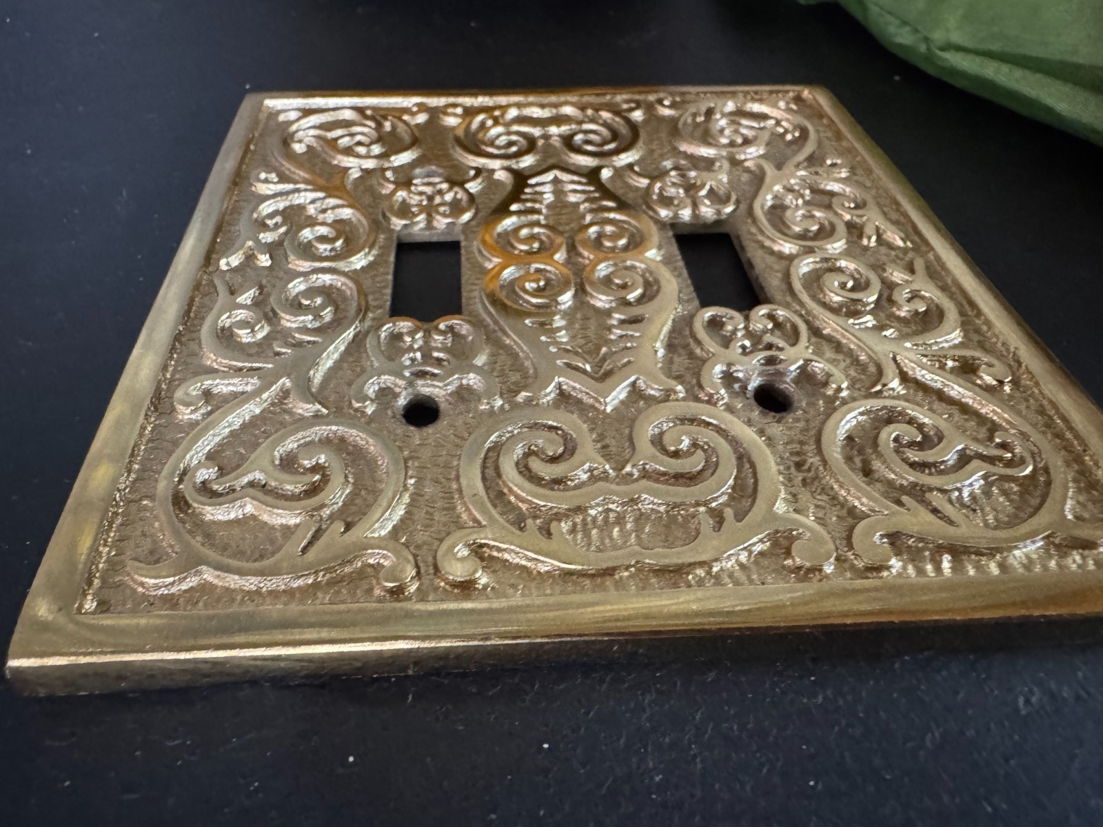 Metal Double Two 2 Toggle Light Switch Cover. Scroll Ornate wall plate Fleur DE