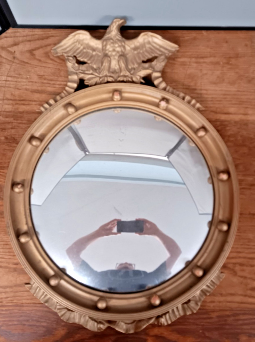 Antique American Federal Eagle Large Gold Gilt Wooden Mirror 1930s