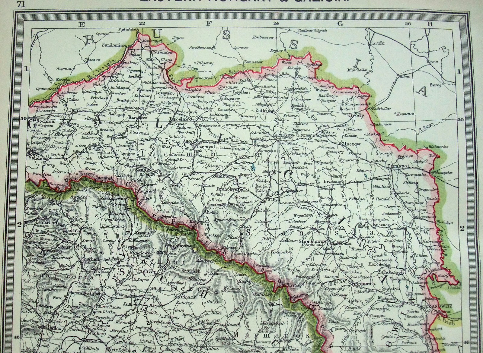 Eastern Hungary & Galicia – Original Map c1906 by G Philip & Son. Antique