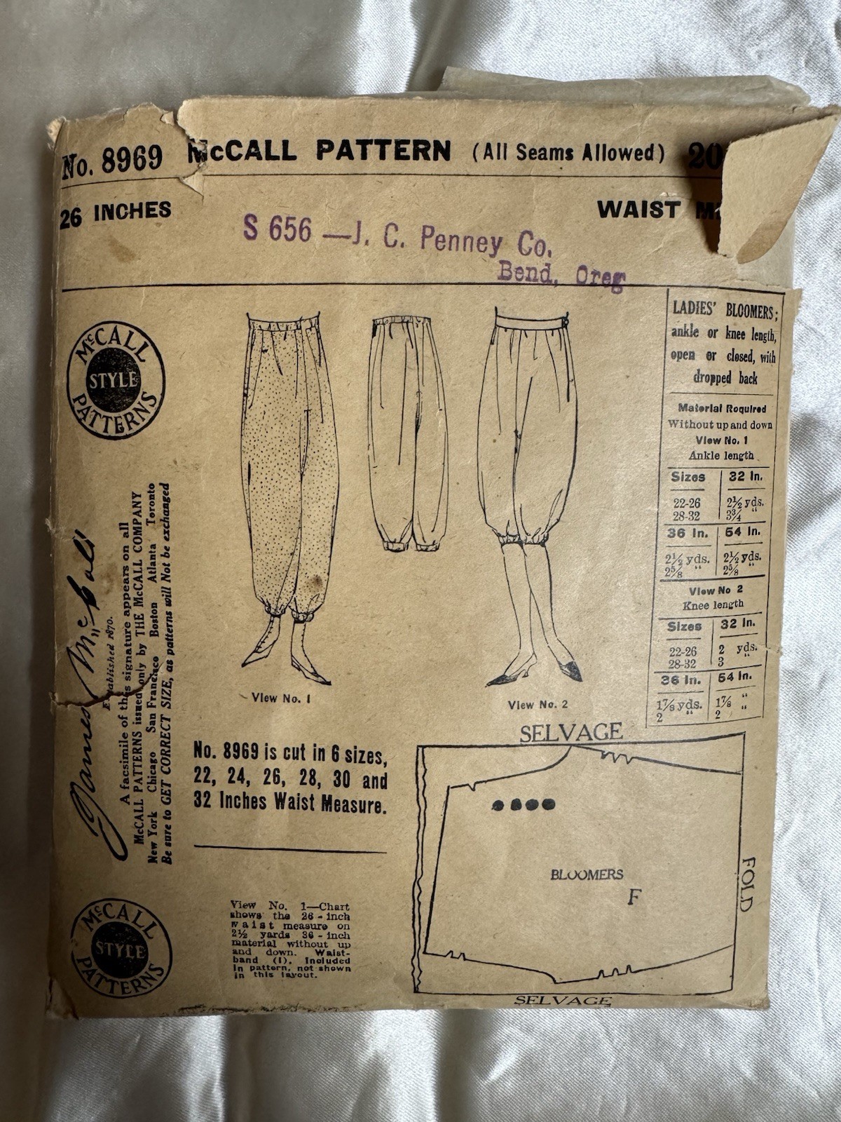 RARE Original Complete McCall 8969 Ladies Bloomers Antique Victorian Edwardian