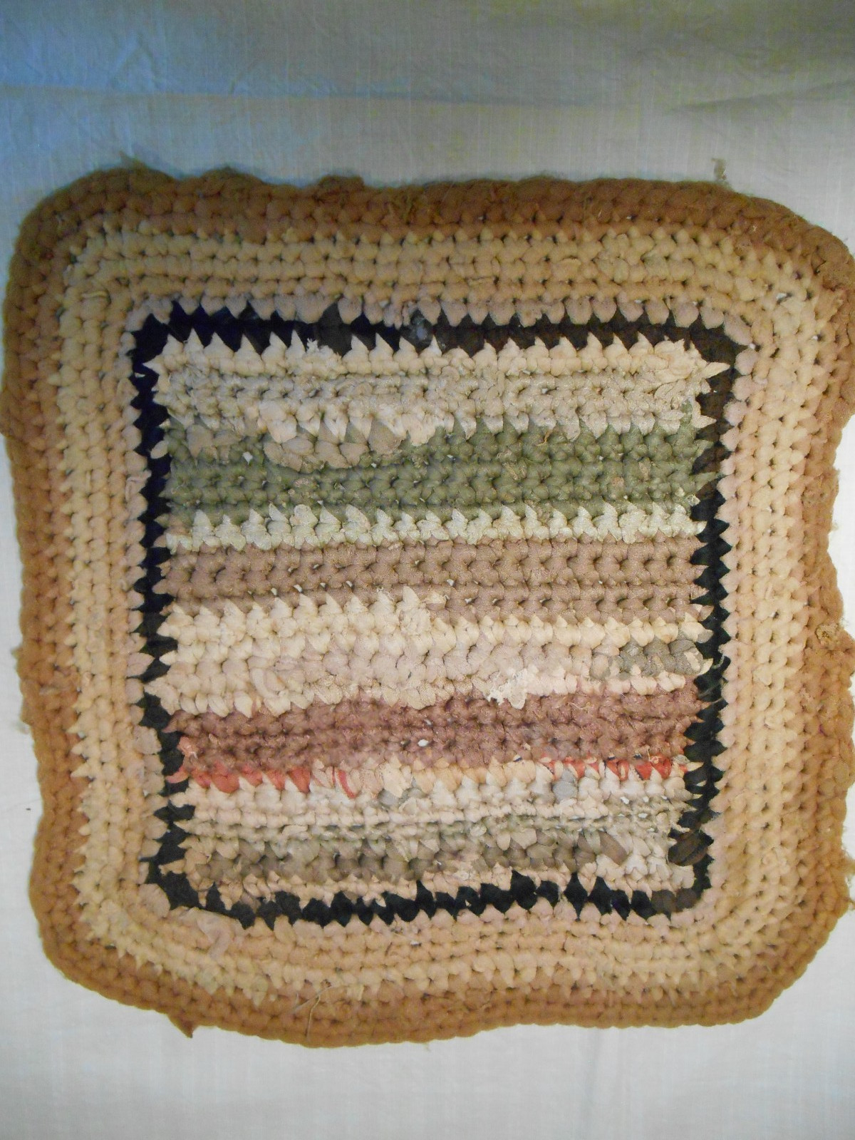 Vintage Antique Braided “Folk Art” Mat/Rug – Unusual Square Size – Early