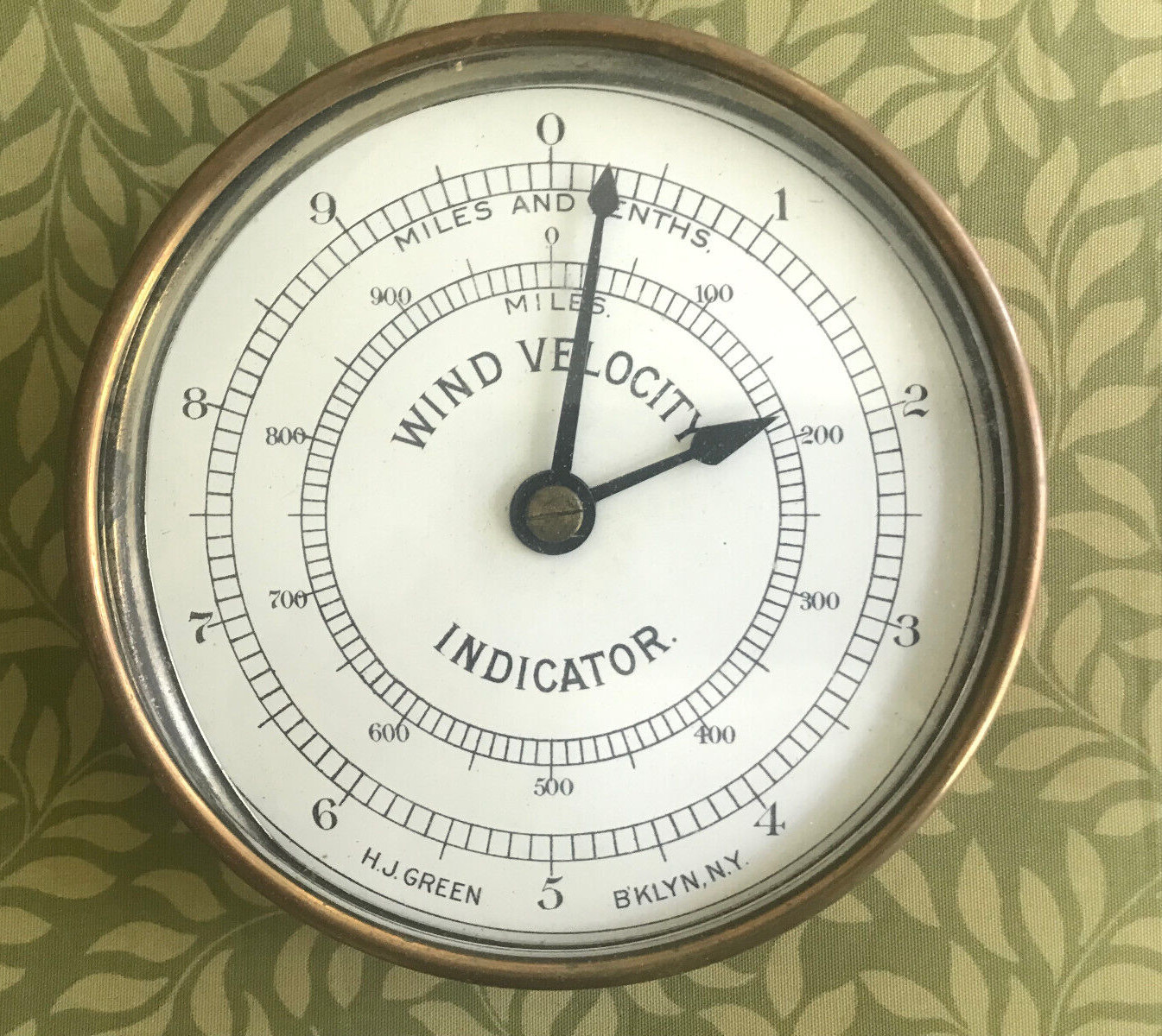 RARE ANTIQUE HENRY J. GREEN BRASS WIND VELOCITY INDICATOR GAUGE CIRCA 1890