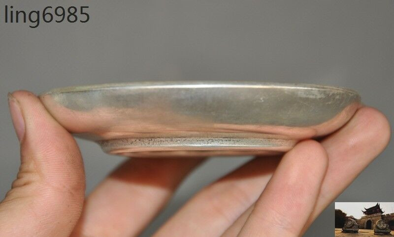 antique China dynasty Tibetan silver Kwan-yin Guan Yin Boy statue plate Dish