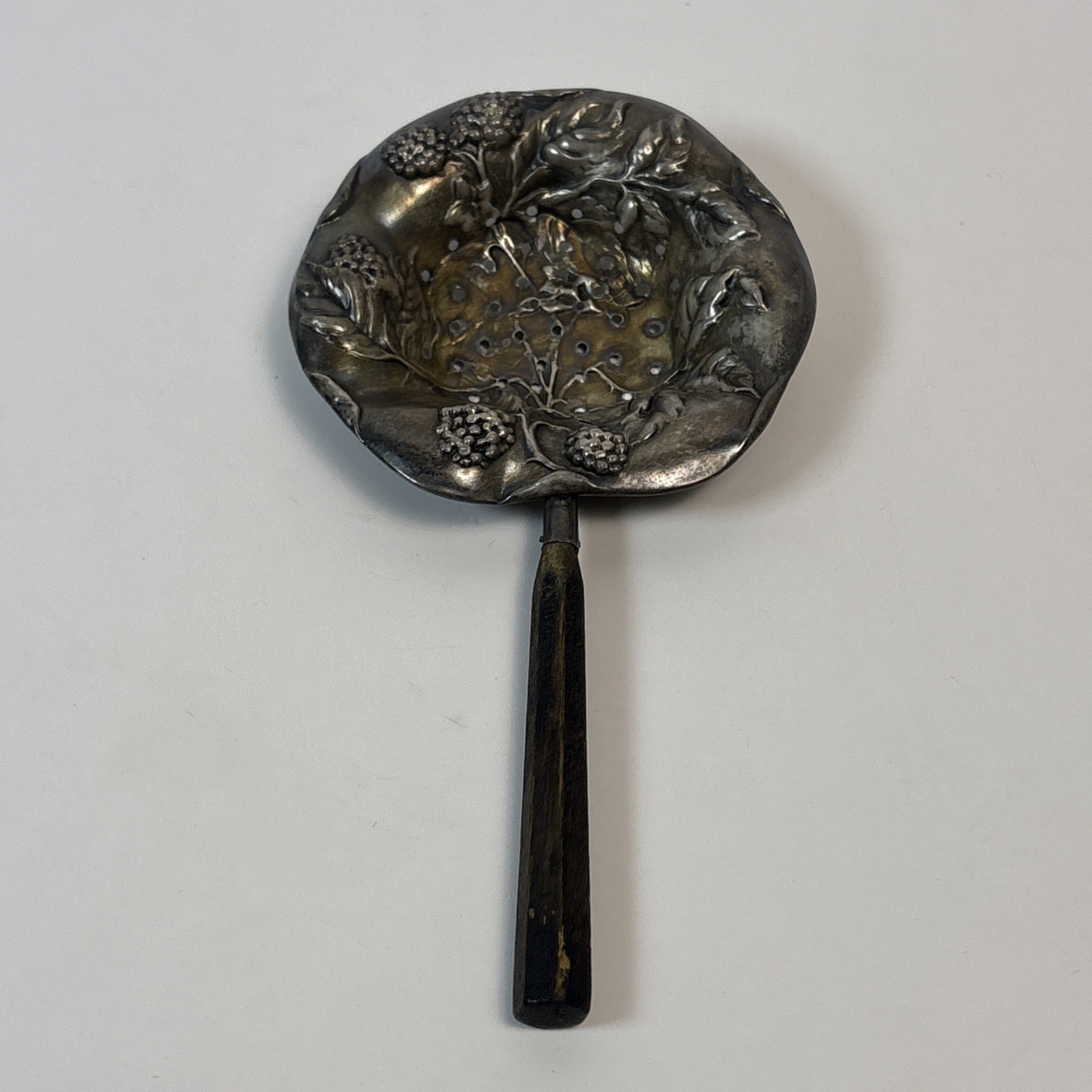 Antique Sterling Silver Blackberry Tea Strainer Wood Handle