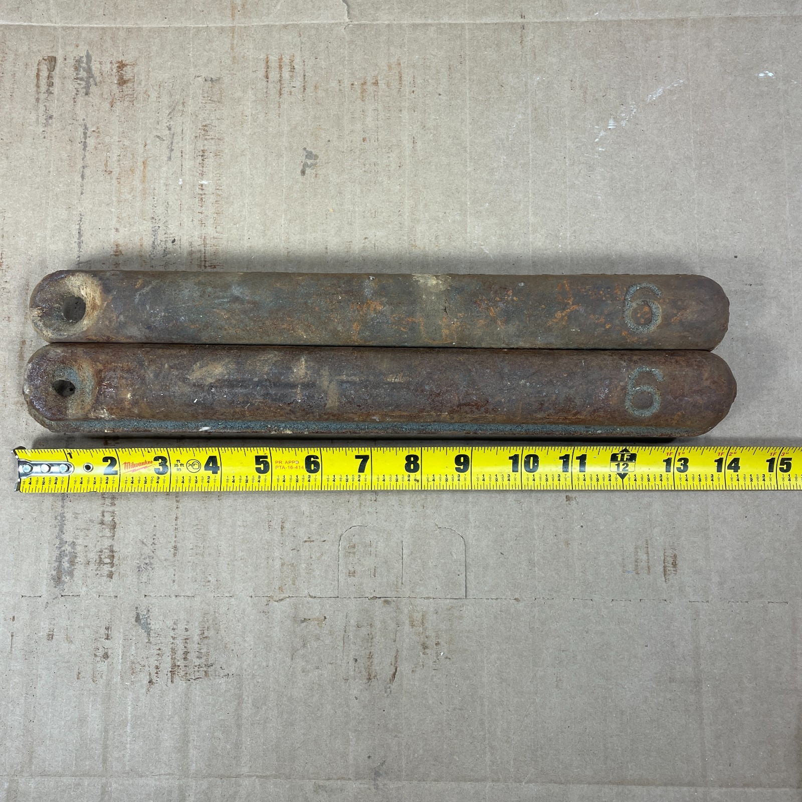 Lot 2 Cast Iron 6 lb Window Sash Weights Fishing Anchors 14″ long Vintage