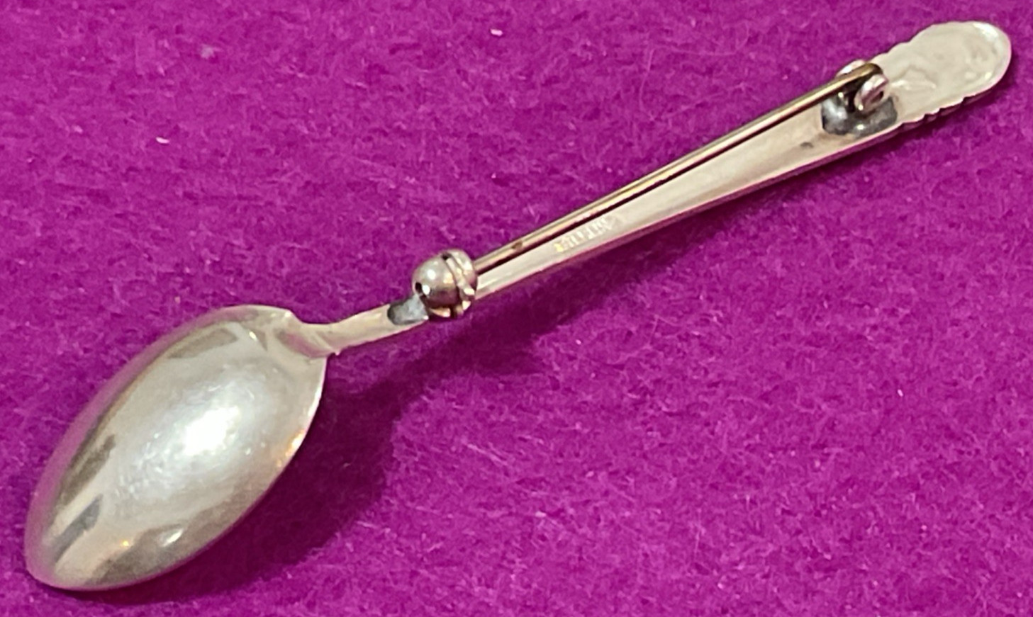 Sterling Salt Spoon Flower Brooch Pin 2 5/8″ No Monogram 4 Grams