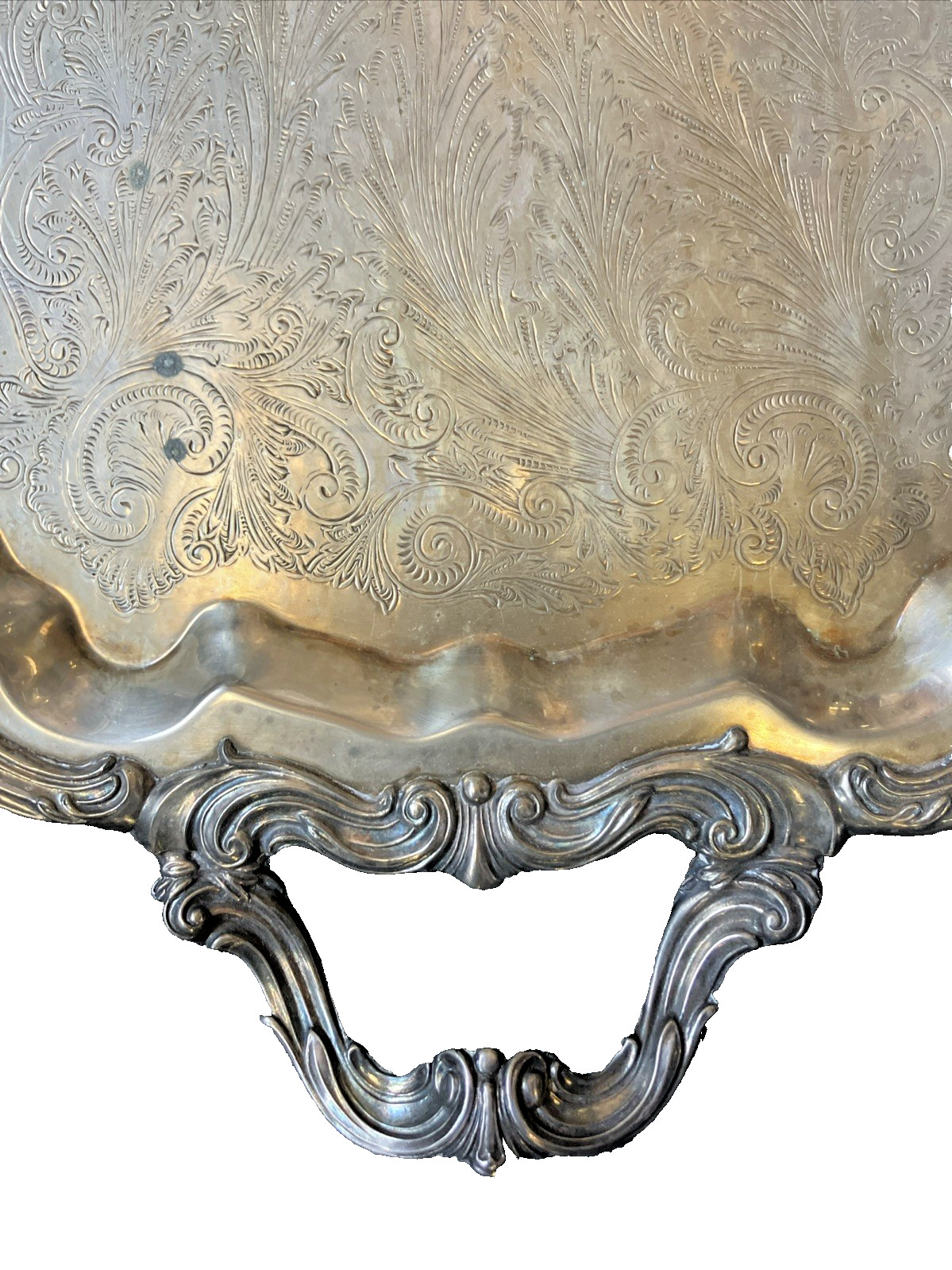 Serving Tray Silverplated with Handles & Footed Heavy Tray 25 x14x 2 3/8 inches