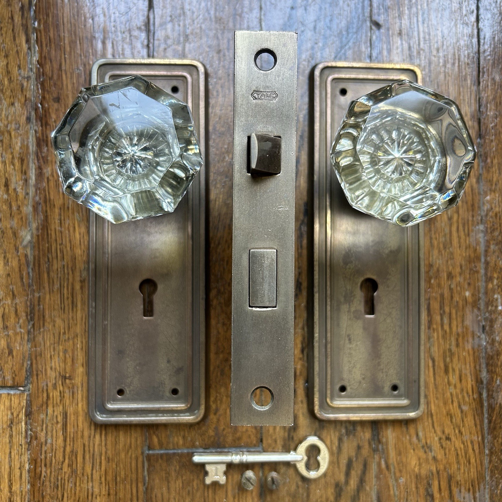 Antique Brass Door Hardware Set w/ Heavy Glass Door Knobs