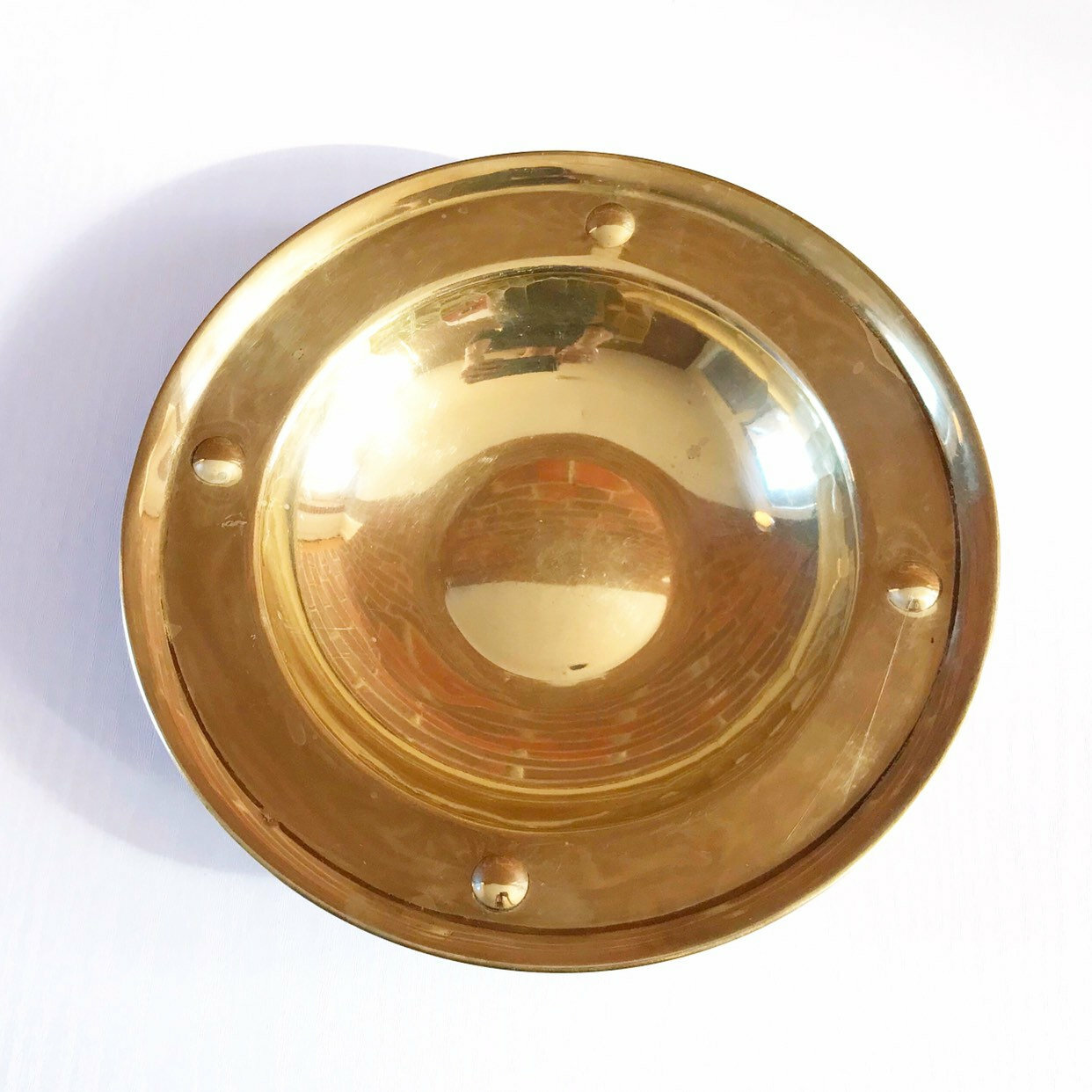 Vintage Small Plate Brass Serving Bowl Platter Round Retro Kitchen Cafe Decor
