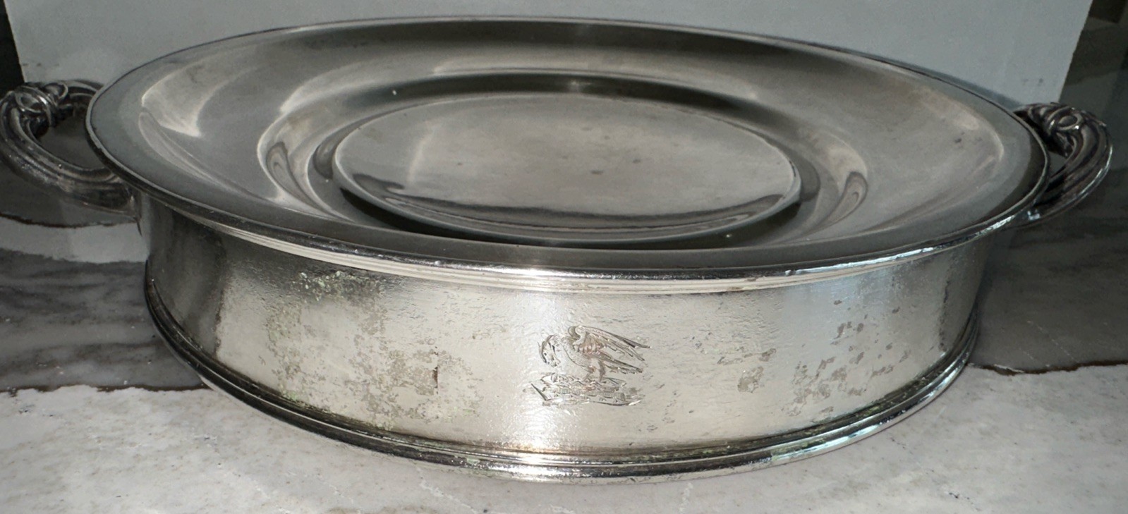 Georgian Plate Warmer Silver Plate On Copper Circa 1830 Overall 10 3/4” AS IS